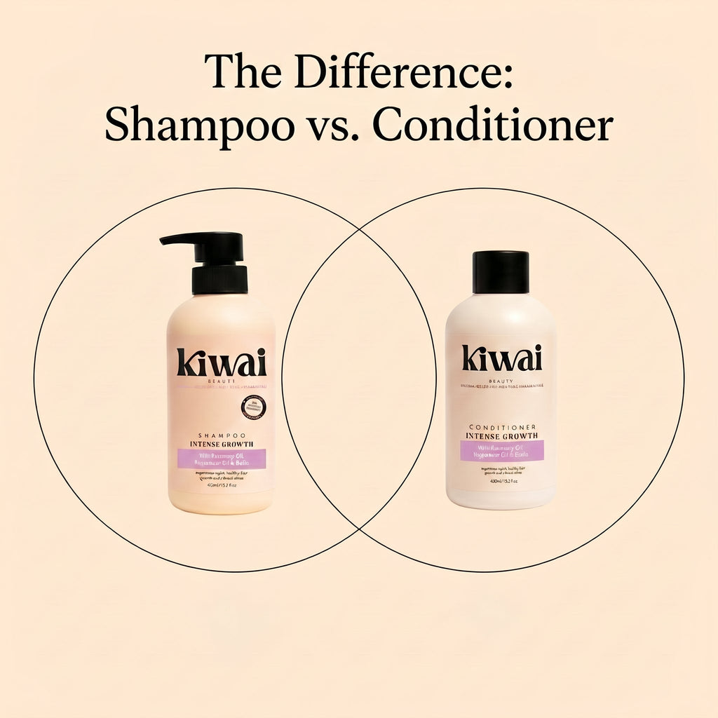 Kiwai shampoo and conditioner bottles — shampoo vs conditioner explained